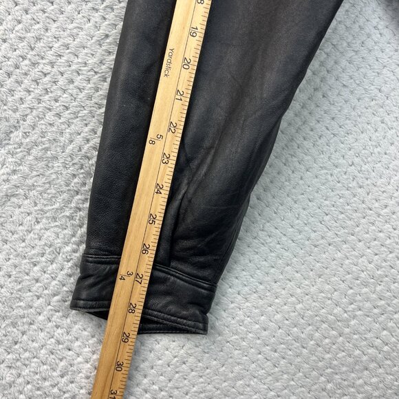 Vintage 90s Charles Klein Mens Leather Field Jacket Black Coat Waist Ties Sz XL - Picture 10 of 16